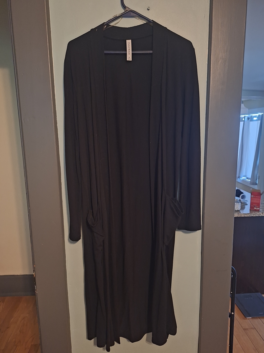 Zenana Outfitters Black Long Open-Front Duster
